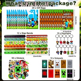 KEVRDRT Miner Video Game Party Bags, Video Game Party Bags with Video Game Party Bags Notebook Key Ring Bracelet Sticker for Children's Birthday Party Bag Decoration