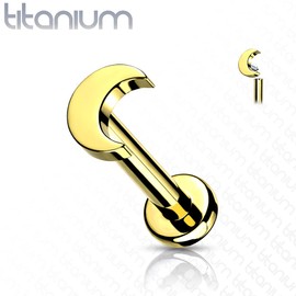 PiercedOff Titanium Gold Tone PVD Labret with Internally Threaded Crescent Moon - Thickness 16GA (1.2mm) / Length 6mm / Crescent Moon Size 2.5mm x 3.5mm
