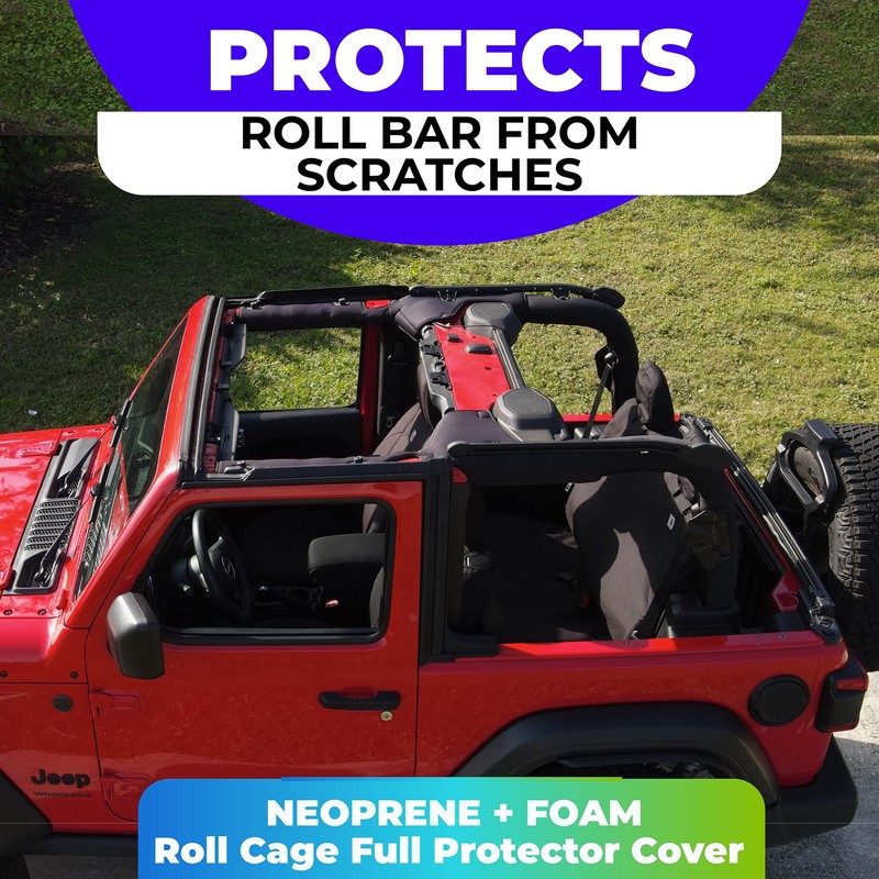 Koverz Neoprene Roll Bar Cover Padding Compatible with 2-Door Jeep