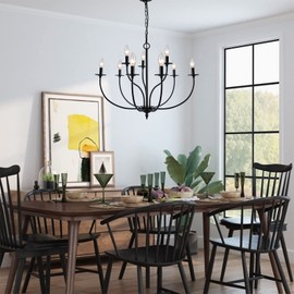 Rviezza Black Chandelier, 9 Light Industrial Iron Farmhouse Chandeliers, 2-Tier Candle French Country Chandelier for Living Room Dining Room Bedroom Foyer