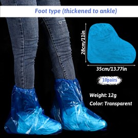 10 Paare Regenschuh Abdeckungen mit Gummizug, 30 * 28CM Einweg Stiefelüberzieher für Outdoor Camping, Transparenter Überziehschuhe Wasserdichte Rutschfeste für Männer und Fraue Kind, Blau