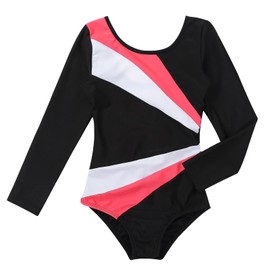 SEAUR - Girls' Long Sleeve Leotard Black Sleeveless Dance Ballet Yoga Clothing Classic Jersey Gymnastics 5-14 Years, Pink-White-Black1