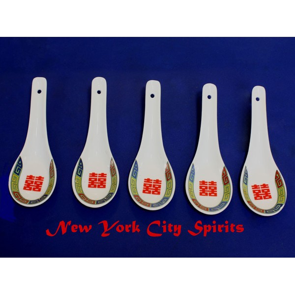 GGI Ceramic Soup Spoon Double Happiness, Set/5pcs