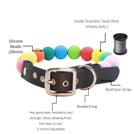 Adjustable Pet Collar For Small Medium And Large Dogs Beaded Silicone Dog Necklace Handmade Girl Bling Fancy Female Cats Pretty Pearls Perla Cute Rinbow Heavy Duty(Colorful)