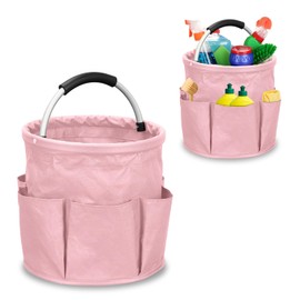 mumisuto Cleaning Basket, Cleaning Supplies Organiser, Tool Basket with 6 Outer Pockets, Storage Basket with Handle, Tool Basket Bag for Indoor, Garden, Bathroom, 28 x 28 cm (Pink)