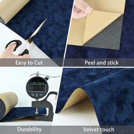 WESTICK Textured Blue Velvet Drawer Liner Self Adhesive Felt Velvet Paper for Jewelry Box Peel and Stick Flocked Wallpaper Removable Felt Stickers for Cabinets Shelf Lining Walls DIY Crafts 12" x 80"