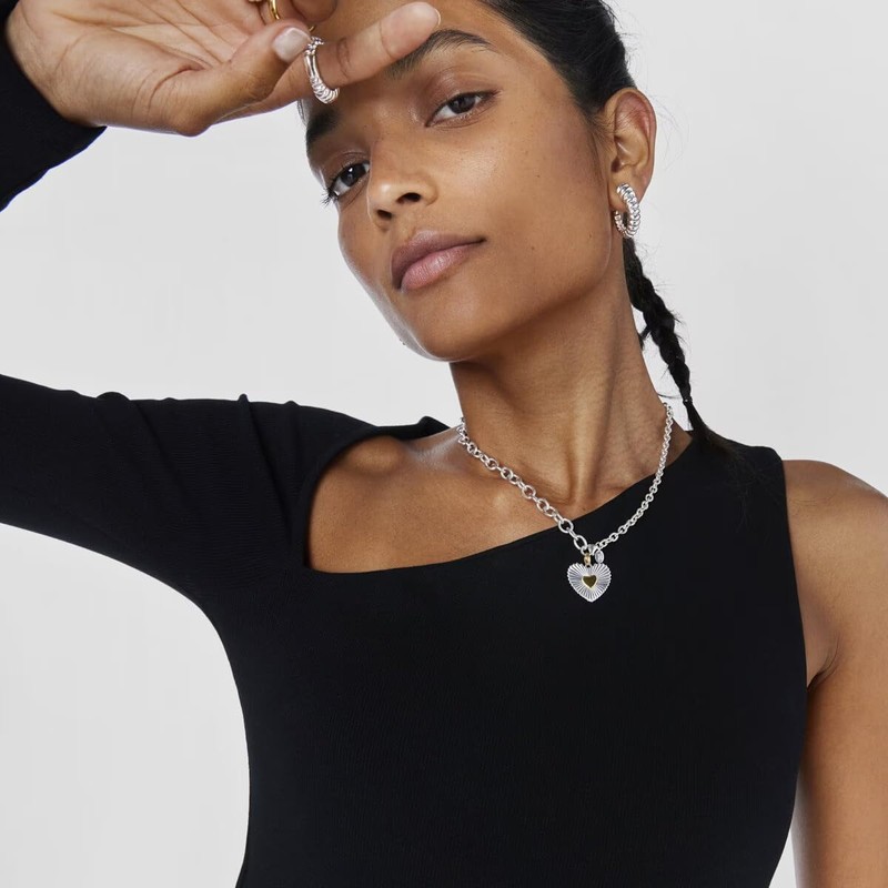 zocare Silver Heart Charm Necklace Chunky Heart Pendent Necklaces for