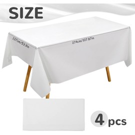 lisetar White Tablecloth, Rectangular White Tablecloth, Waterproof Birthday Tablecloths, Tablecloth for Wedding, Rectangular Tablecloth for Catering, Festivals, Party, Weddings or Household, Pack of 4