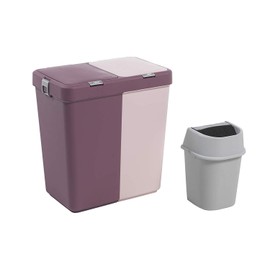 Mabel Home Plastic Laundry Basket with Lid, 2 Sections, Large Laundry Basket (Extra Trash Bin (1.6 Gallons) inc. Purple Pink)