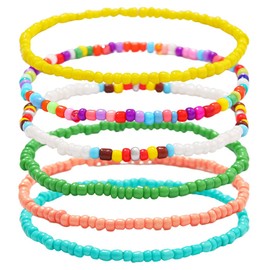 Handcess Boho Anklet Women's Beads Anklet Colourful Anklet Beads Foot Jewellery for Women and Girls (Pack of 6)