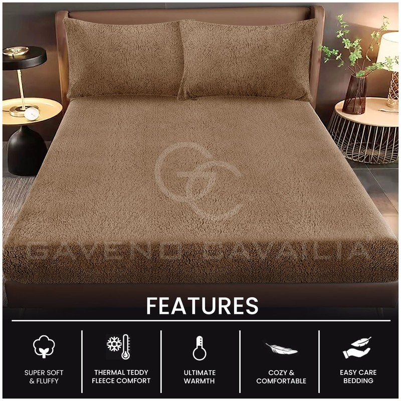 GC GAVENO CAVAILIA Teddy Fleece Plain King Size Fitted Sheets,