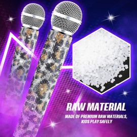 Sanwuta Fake Microphone Prop Microphone Sparkly Bling Rhinestones Plastic Play Microphone Pretend Glitter Bedazzled Microphones for Cosplay Party Supplies(Leopard)