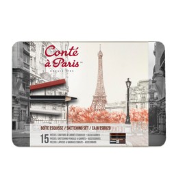 Conté à Paris 750411 Esquisse Set in Metal Box - 7 Sketch Pencils, 6 Carré Chalks and Accessories - Eraser, Stumps