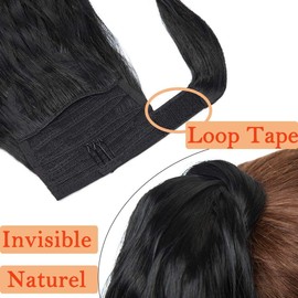 26 Inch One Piece Curly Wrap Around Ponytail Hair Extension Synthetic Magic Yaki Ponytail Corn Wave Ponytail - Dark Black