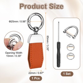 QUARKZMAN Schlüsselanhänger aus Zinklegierung, Leder, Anti-Verlust-D-Ring, 360 Grad drehbar, dekorativ, mit Schraubendreher, Silber/Orange