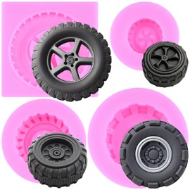 Mujiang 3D Round Tire Fondant Mold Truck Wheel Silicone Molds Set Of 4