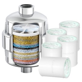 R7 Shower Filter with 5 Replacement Cartridge High Put Shower Water Filter for Hard Water 99.99% Remove Chlorine, Heavy Metals, Shower Water Softener, Improve your skin and hair, Chrome