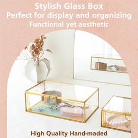 FONDAZZA Glass Box, Color Geometry Design, Display Organizer with Hinged Lid, Keepsake Box for Storage Jewelry, Watches, Wedding Cards, Photos, Cosmetics. Rectangle (Large)