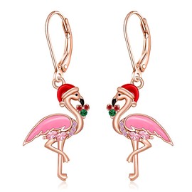 Flamingo Earrings for Women Hot Pink Christmas Flamingo Earrings Sterling Silver Rose Gold Flamingos Dangle Earring Hawaiian Jewelry Christmas Gifts