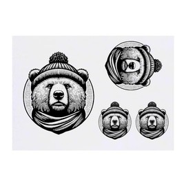 Azeeda 4 x 'Bär mit Mütze und Schal' Temporäre Tattoos - Wasserfest, Hautfreundlich & Ungiftig · Transfers in Verschiedenen Größen (TO00070214)