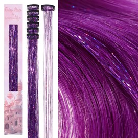 WENNALIFE Hair Tinsel Clip In Hair Tinsel for Girls Purple, 6pcs 24 inch Hair Tinsel Clips Tinsel Hair Extensions Clip in Colorful Glitter Tinsel Hair Clips Sparkle Fairy Hair Accessories for Kids