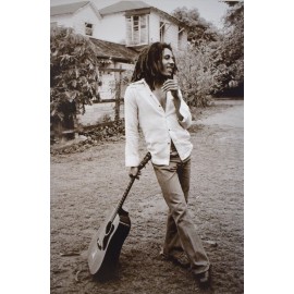 Bob Marley Leaning on his Guitar In Sepia Poster 24 x 36