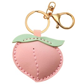 Fuerxy Cute Fruit Keychain, Hand-Sewn Bag Charms for Tote Bags Purse Handbags PU Bag Accessories(Peach)