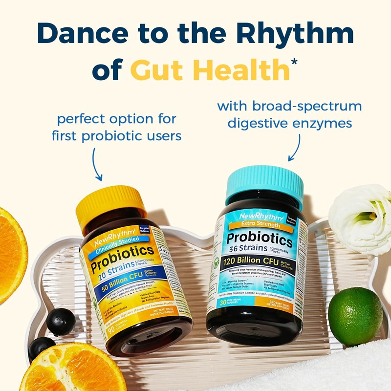 NewRhythm Probiotics 50 Billion CFU 20 Strains, 90 Veggie Capsules,