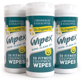 Wipex Original Fitness Equipment Wipes - Natural Plant Based Gym Wipes, Clean Surfaces at Home or Gym, Use as a Yoga Mat Cleaner, Peloton Cleaners - Lemongrass & Vinegar, 50 Count (Pack of 3)