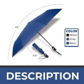 Windproof"TEFLON" Coated Travel Umbrella - Auto Open/Close - Travel Stylish Lightweight Design for Women/Men (Navy Blue)