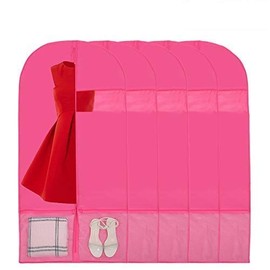 Kernorv Garment Bags Dance Costume Bags,51" Breathable Dance Dress Bag with 2 Zipper Mesh Pockets and Clear Window for Dance Costumes, Storage or Travel (5 Pack,Pink)