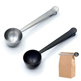 Coffee Scoop,Stainless Steel Coffee Scoop Clip,Coffee Spoon Measuring,for Ground Coffee and Beans,Set of 2(15ml/Black+30ml/Silver).