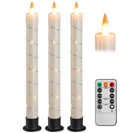 Da by 3 Pcs Flickering Flameless Battery Operated Taper Candle-Window Candles with Remote and Time-LED 3D Dynamic Flame-9.6 Inches for Wedding, Party,Home Decoration-Ivory