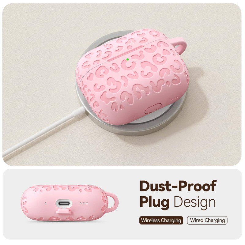 Wowwat for AirPods 4 Case Cover 2024 with Leopard Engraved,Pink