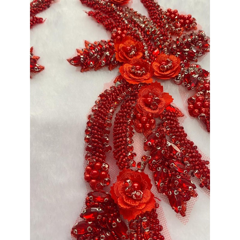 4 PCS Hand-Made Beaded Rhinestons DIY Clothing Appliques Patch Wedding