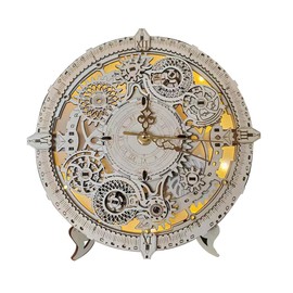 Havefunfun LED 3D Wooden Clock Puzzle, 106 Piece 3D Puzzle Building Kit for Adults & Teens, Interactive DIY Home Decor, Unique Creative Gift Idea (AA Batteries Not Included)