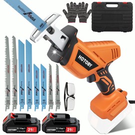Reciprocating Saw, Cordless, Electric Reciprocating Saw with 2 Batteries, Includeds 8 Blades Kit, Tool-free Blade Change, Variable Speed, Multi-Purpose, For DIY Wood Metal PVC Cutting (Orange)