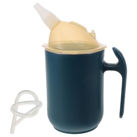 minkissy Elderly Spill Proof Cup with Straw Handle 400ml Drinking Bottles Adults Stainless Steel Feeding Resistant Leak-Proof for Pregnant Disabled Bedridden Patients-Blue