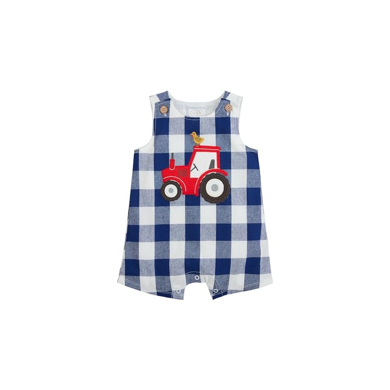 Mud Pie Baby Boy Tractor Check Jon Jon; 6-9 Months