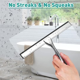 steauty Shower Squeegee for Glass Doors,10-Inch Shower Glass Squeegee, Sliver Shower Squeegee for Shower Doors,Mirror,Windows, with Shower Door Hook and Adhesive Hook