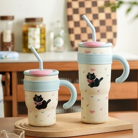 Cute Cat Insulated Straw Cup Stylish Large-Capacity Water Bottle for Hot and Cold Drinks Stainless Steel Bottled Tumbler Portable:_cat_1200ml