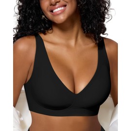As Fairy Bras for Women Deep V Seamless Wireless Support Lift No Underwire Plunge Bralettes Full Coverage Push Up Bra (Black 36DDD)