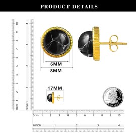 Black Turquoise Stone Stud Post Earrings,8MM Natural Stone Earrings Studs for Sensitive Ears,Retro Dainty 18K Gold Plated Earrings,Round Natural Gemstone Stud for Birthday Anniversary Gifts (black)