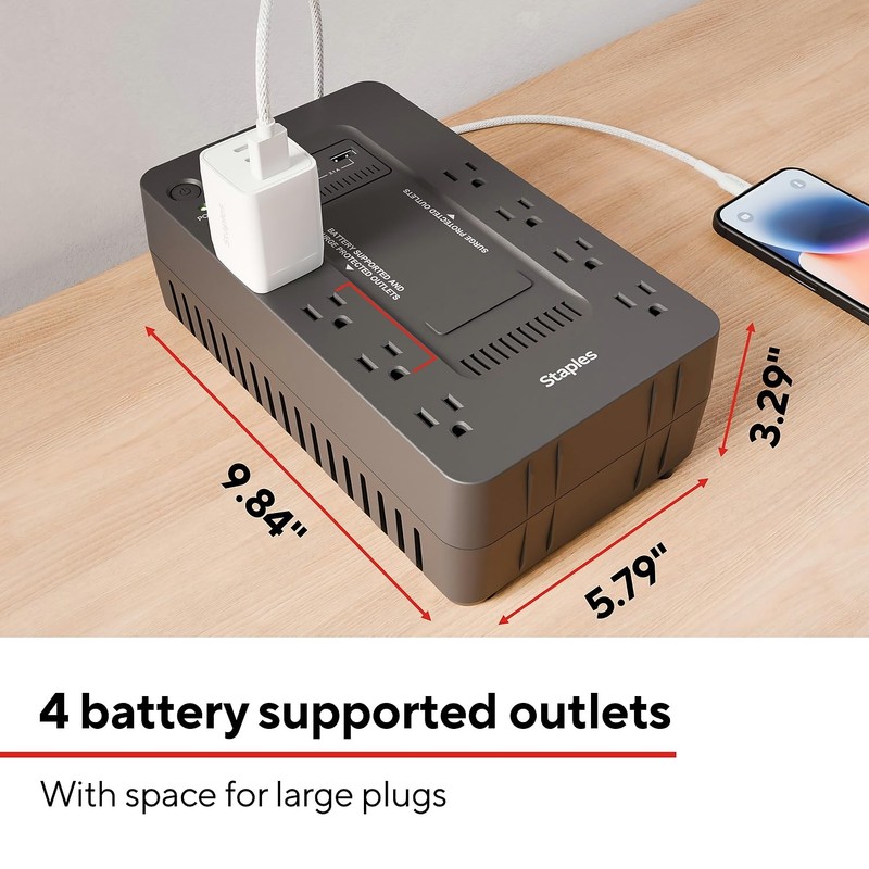 Staples TECH 650VA 8-Outlet Battery Back-Up and Surge Protector Standby
