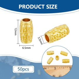 BENECREAT 50Pcs Real 24K Gold Plated Alloy Tube Beads, 12x6.5mm Column Bar Spacer Beads Jewelry Loose Beads for Stackable Bracelet Jewelry Making, Hole: 3.5mm