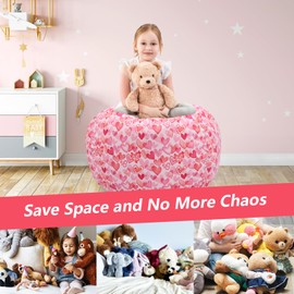 decalsweet Grande Bolsa Puff para Guardar Juguetes para Niños Niñas, Suave y Plegable Bolsa de Frijoles, Cubierta de Silla en Interiores y Exteriores (Sin Relleno), Corazón Rosa