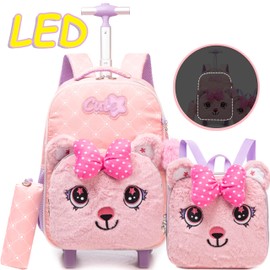 ZBAOGTW Girls Led Rolling Backpack for Kids Backpacks with Wheels Travel Luggage for Girls Backpacks for Kids with Lunch Box Cute Kawaii Backpack for Elementary