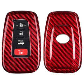 M.JVisun Genuine Carbon Fiber Key Fob Cover for Toyota 86 GT86 Avalon C-HR Camry Corolla Highlander Land Cruiser Prado Prius RAV4 2016-2023 Smart Car Remote Key Fob Case for Men Women - Red