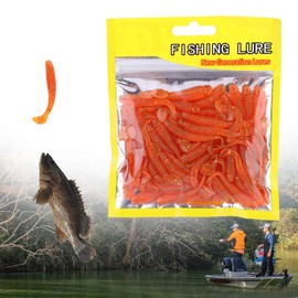 50 Pcs 5cm Fishing Lures, Fishing Baits Soft Plastic Fishing Lures T Tail Grub Worm Baits for Fish Tackle Accessory (Orange)