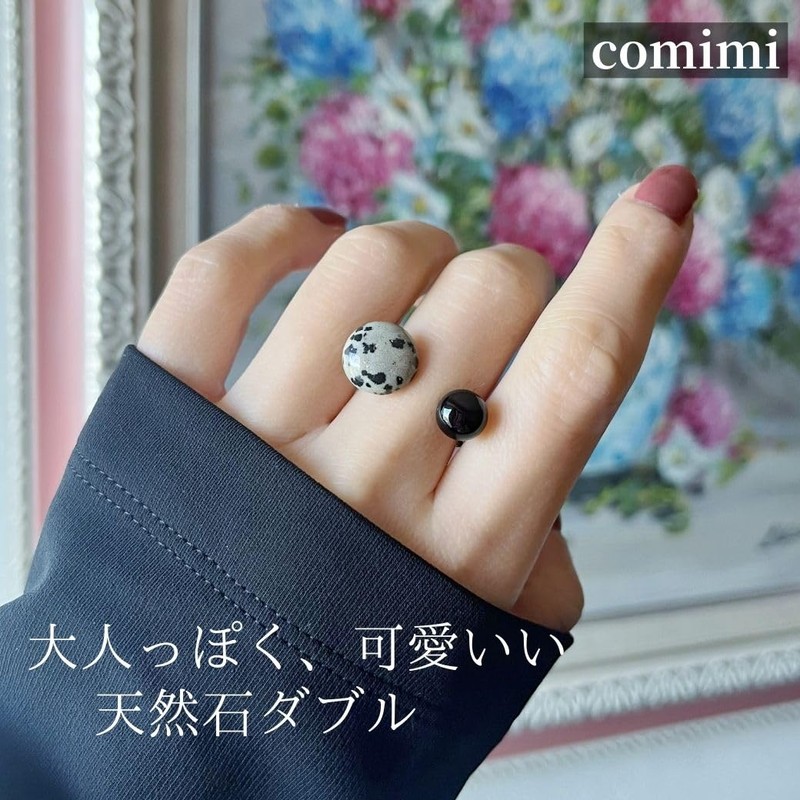comimi Natural Stone Ring, Onyx Ladies, Dalmatian Jasper for Adults,